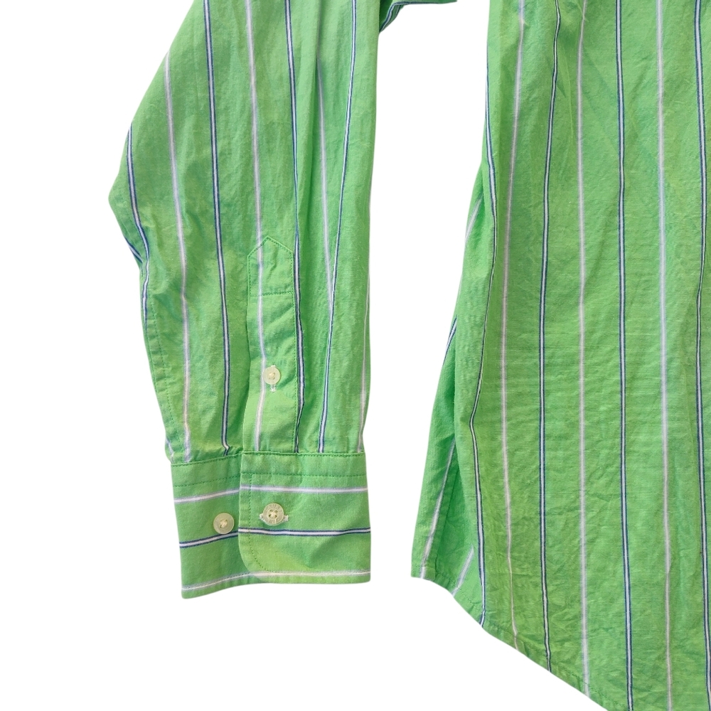 Ralph Lauren Green and White Striped  Button Down Shirt 100% Cotton Petite Mediu - Picture 4 of 9